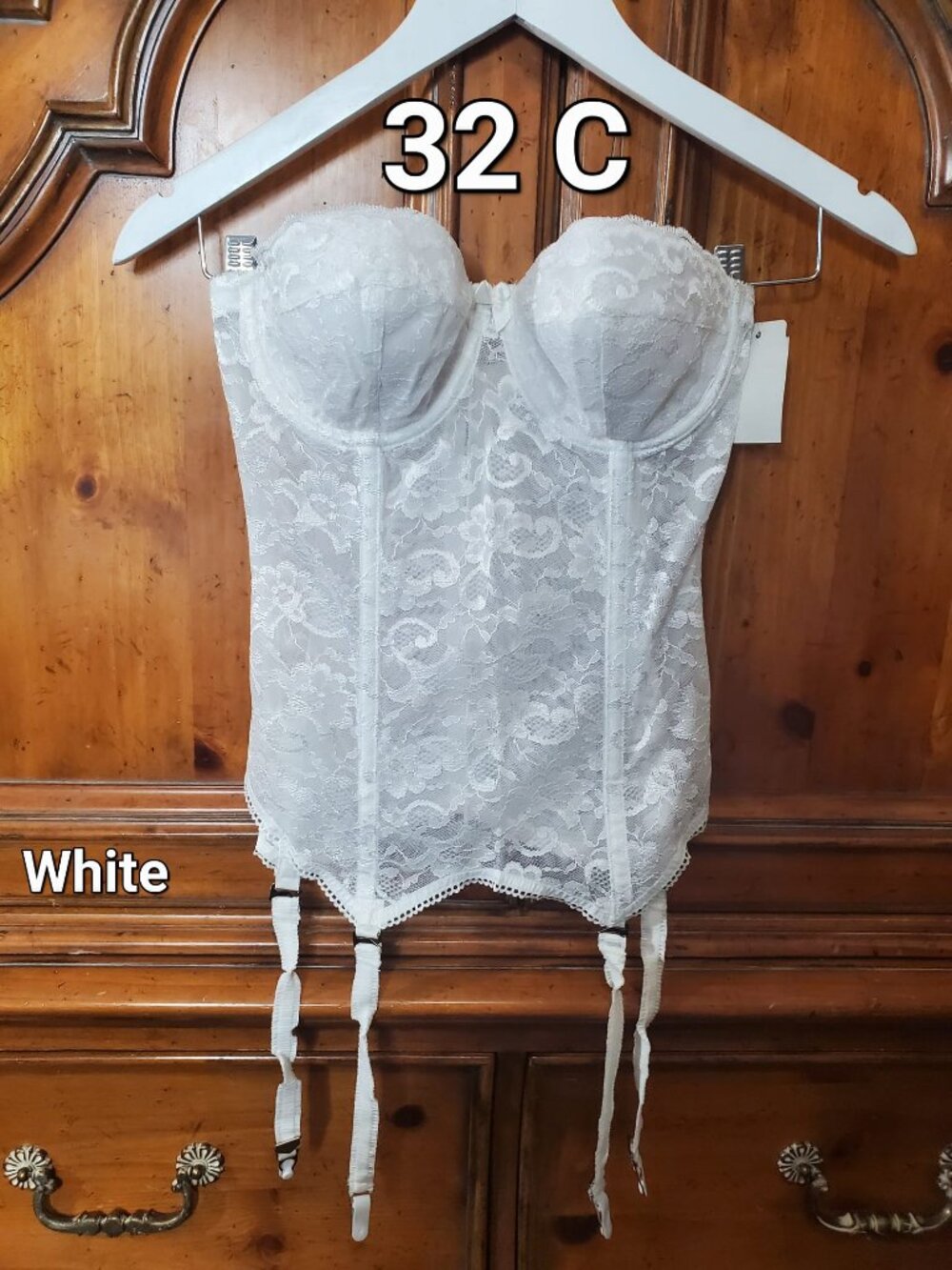 Vintage Goddess White Lace Strapless Corset Bustier 32C NOS NWT Bridal